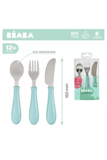 Beaba Sztuce ze stali nierdzewnej Airy Green 12 m+