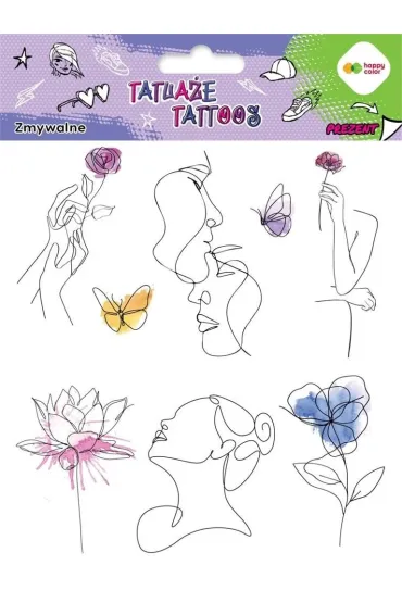 Tatua�e zmywalne Llineart + Aquarella HAPPY COLOR