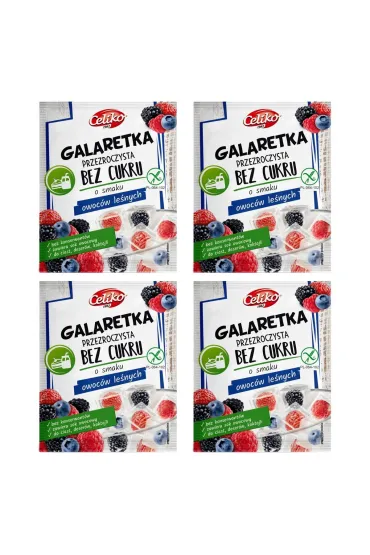 Celiko Galaretka przezroczysta bez cukru o smaku owoc�w le�nych bezglutenowa Zestaw 4 x 14 g