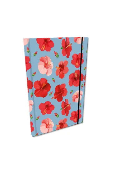 Bee-bee Notes A5 z gumk� Soft Touch Hibiskusy w jeansie kratka
