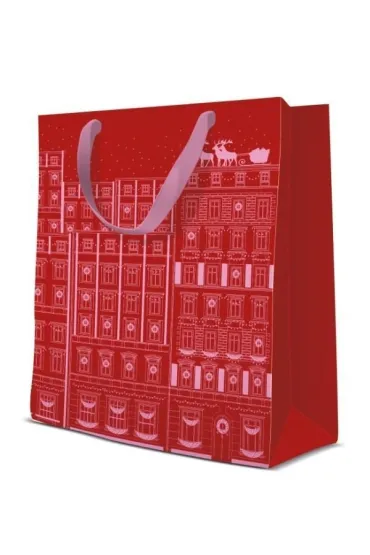 Paw Torebka �wi�teczna premium Christmas tenements red, medium 20x25x10cm