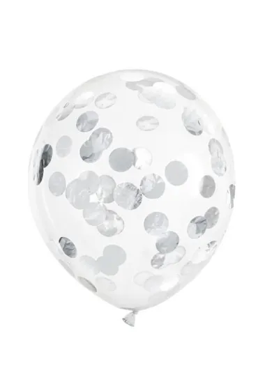 PartyDeco Balony z konfetti k�ka srebrny 30cm 6 szt