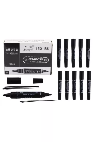 LeanToys Markery dwustronne wodoodporne czarne 10 szt.