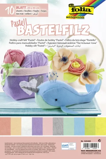 Folia Paper Filc dekoracyjny, arkusz 20x30 cm, 1,5 mm, miks 10 kolor�w pastel