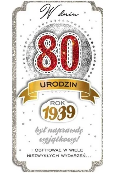 Kukartka W dniu 80 urodzin Kartka brokatowa PM-088