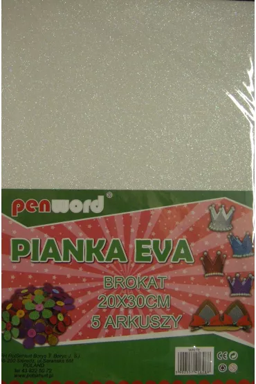 Polsirhurt Pianka brokatowa bia�a 20x30 cm, 5 arkuszy