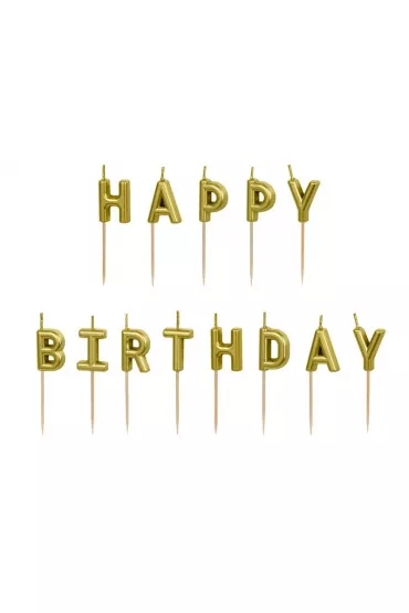 PartyDeco �wieczki urodzinowe Happy Birthday z�oty 13 szt