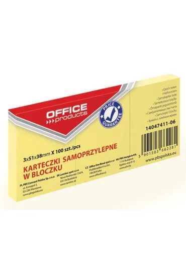 Notes samoprzylepny Office Products 38x51 mm 100 kartek jasny ��ty