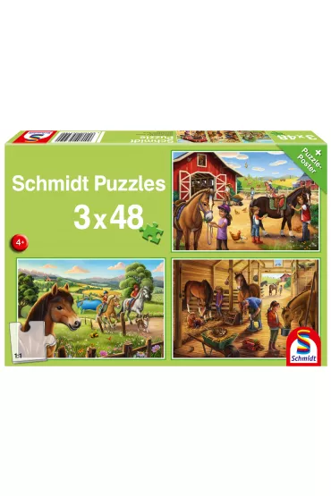 Puzzle 3x48 el. Konie Schmidt