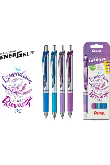 Pentel Zestaw pi�r EnerGel BL77 lawendowa Prowansja w etui 4 szt.