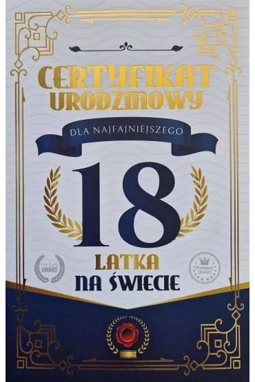 Yeku Karnet 18 Urodziny m�skie certyfikat