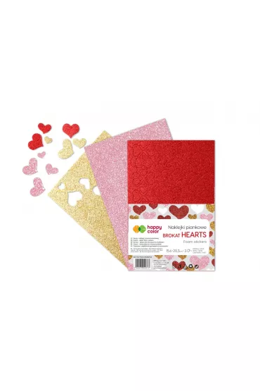 Naklejki Serca brokatowe A5 3 ark czerwony/z�oty/r�owy Walentynki Happy Color
