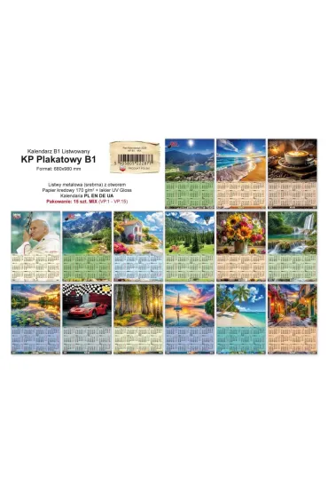 Kalendarz 2026 plakatowy B1 z listw� KP-B1 zestaw ( 15 szt.)