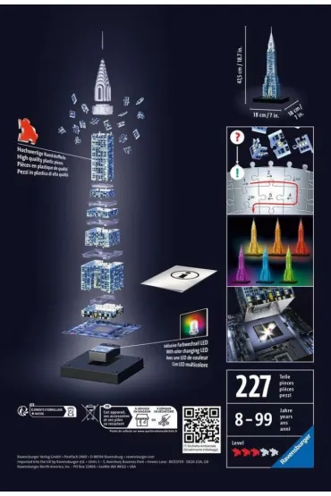Puzzle 3D Budynki noc�: Wie�owiec Chrystler Building Ravensburger