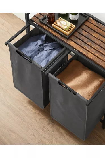 Songmics Stojcy kosz na pranie 2 komory LOFT szary