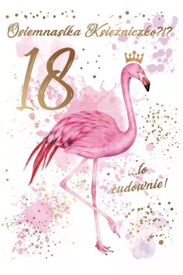 Kukartka Karnet B6 Urodziny 18 flamingi PR-099