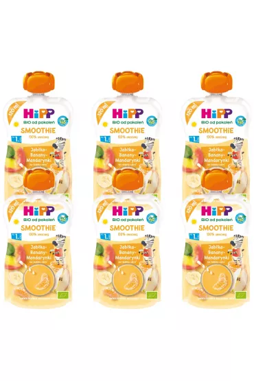 Hipp Smoothie Mus z owocw i sokw po 1. roku jabka-banany-mandarynki zestaw 6 x 120 ml Bio