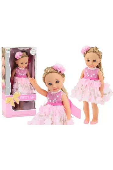 Lalka w r�owej sukience 38cm LeanToys