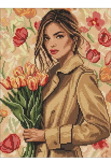 Ideyka Diamentowa mozaika - Dziewczyna w p�aszczu 30x40cm