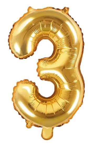 PartyDeco Balon foliowy Cyfra "3", 35cm, z�oty