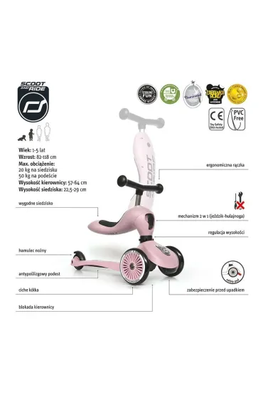 Highwaykick 1 2w1 Je�dzik i hulajnoga tr�jko�owa 1-5 lat Rose Scootandride