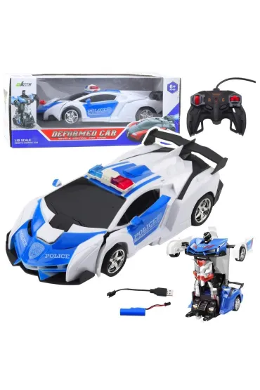 Auto robot 2W1 radiow�z policyjny R/C 1:18 LeanToys