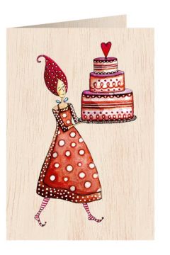 Cozywood Karnet drewniany C6 Kobieta z tortem + koperta