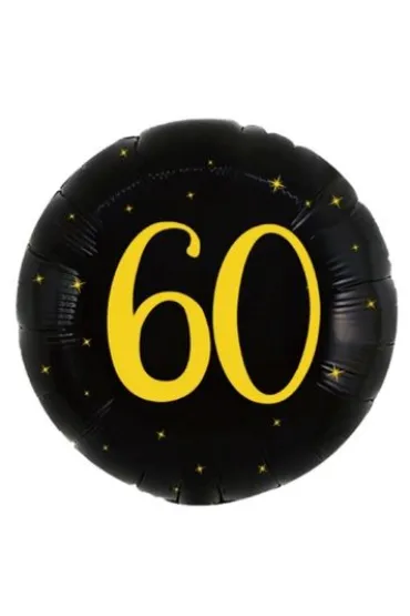 Balon foliowy 60 urodziny, okr�g�y, czarno z�oty, 45cm