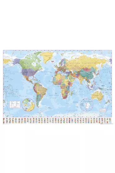 Polityczna Mapa �wiata i Flagi - plakat 91,5x61 cm