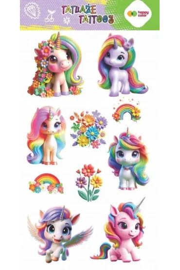 Tatua�e zmywalne Flower Unicorns 100x200mm Happy Color