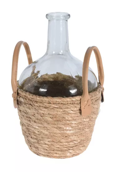 H&S Decoration Wazon szklany w plecionej osonie Boho