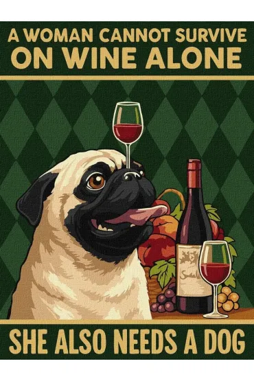 Ideyka Malowanie po numerach - Plakat. Wino i pies 30x40cm