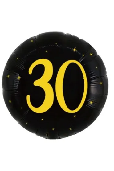 Balon foliowy 30 urodziny, okr�g�y, czarno z�oty, 45cm