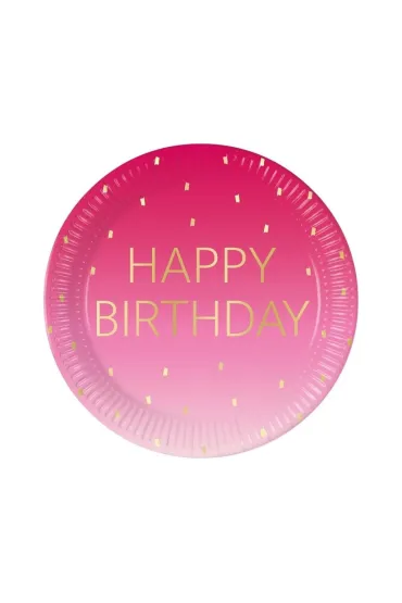 Godan Talerzyki papierowe Pink Happy Birthday 23cm 8 szt