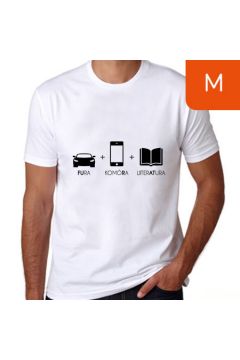 TanioKsiążkowa koszulka męska. Fura + Komóra + Literatura. Biała. Rozmiar M
