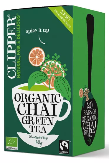 Clipper Herbata zielona chai z cynamonem i kardamonem fair trade 20 x 2 g Bio