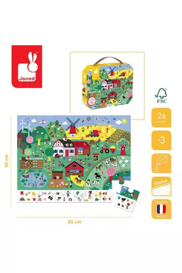 Puzzle obserwacyjne w walizce Farma 3+ Janod