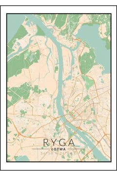 Ryga mapa kolorowa - plakat 70x100 cm