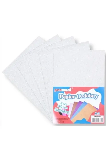 Polsirhurt Papier ozdobny A4 brokatowy srebrny 140g 5 szt.