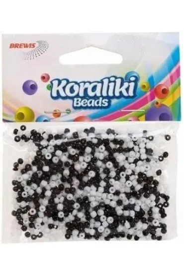 Brewis Koraliki akrylowe do nawlekania bia�e czarne 3,5 mm, 30 g