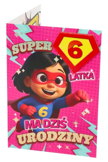 Yeku Karnet Urodziny 6 dziewczynka - Superbohaterka