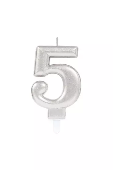 Amscan �wieczka cyferka 5 Sparkling Celebrations srebrna