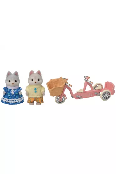 Sylvanian Pieski Husky na rowerze