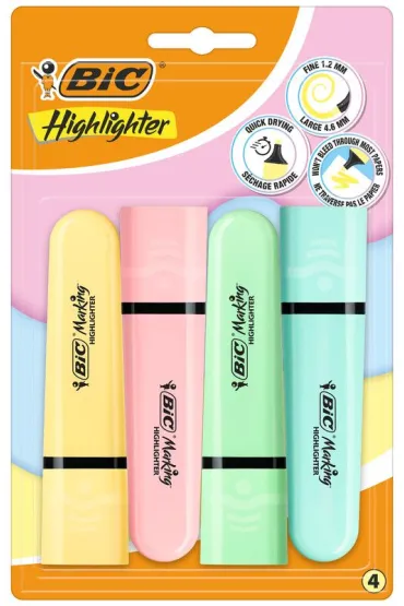 Zakre�lacz Flat Pastel Highlighter mix 4 szt BIC