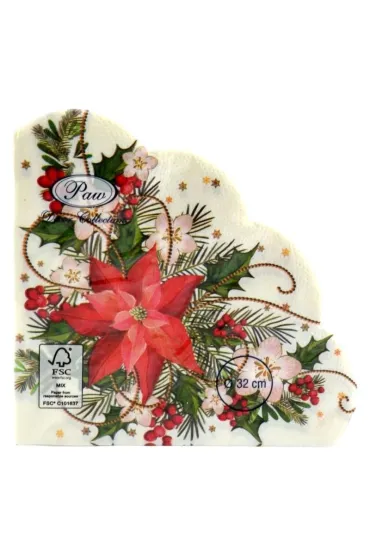 Paw Serwetka BN Decor Round Poinsettia Composition 32cm �rednicy - serwetka okr�g�a 12 szt.