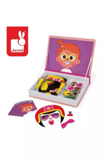 Puzzle Magnetyczna ukadanka mieszne buzie Dziewczynka Magnetibook Janod