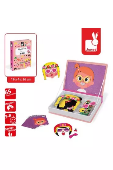 Puzzle Magnetyczna ukadanka mieszne buzie Dziewczynka Magnetibook Janod