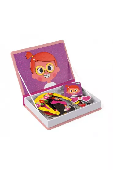 Puzzle Magnetyczna ukadanka mieszne buzie Dziewczynka Magnetibook Janod