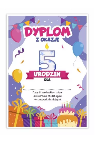 LearnHow Dyplom A5 urodzinowy - pi�te urodziny 5 szt.