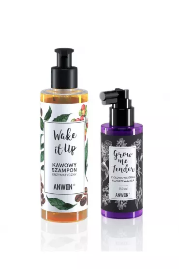 Anwen Zestaw do mycia i piel�gnacji w�os�w: enzymatyczny szampon kawowy + zio�owa wcierka rozgrzewaj�ca 200 ml + 150 ml